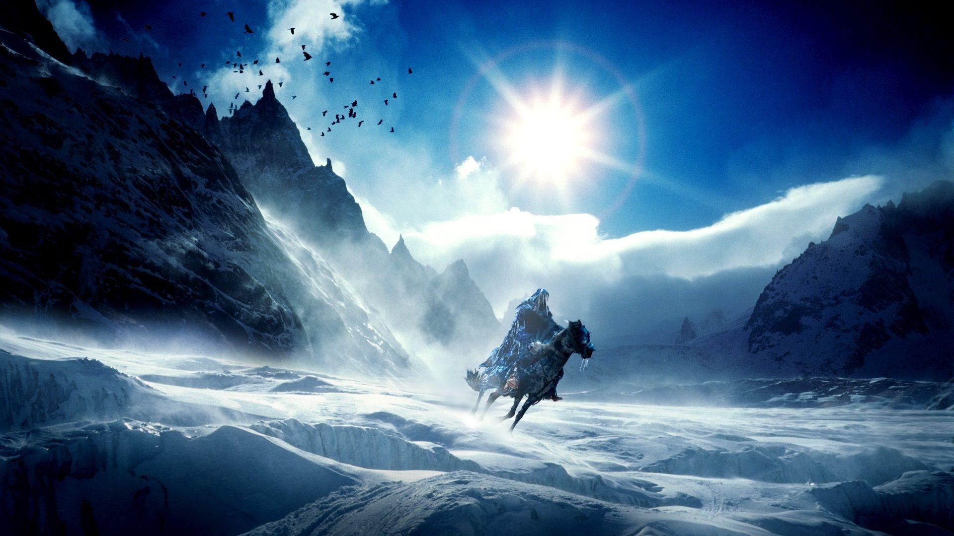 1920x1080 icicles, fiction, cold, winter, rider, horse, ice desktop wallpaper 113861