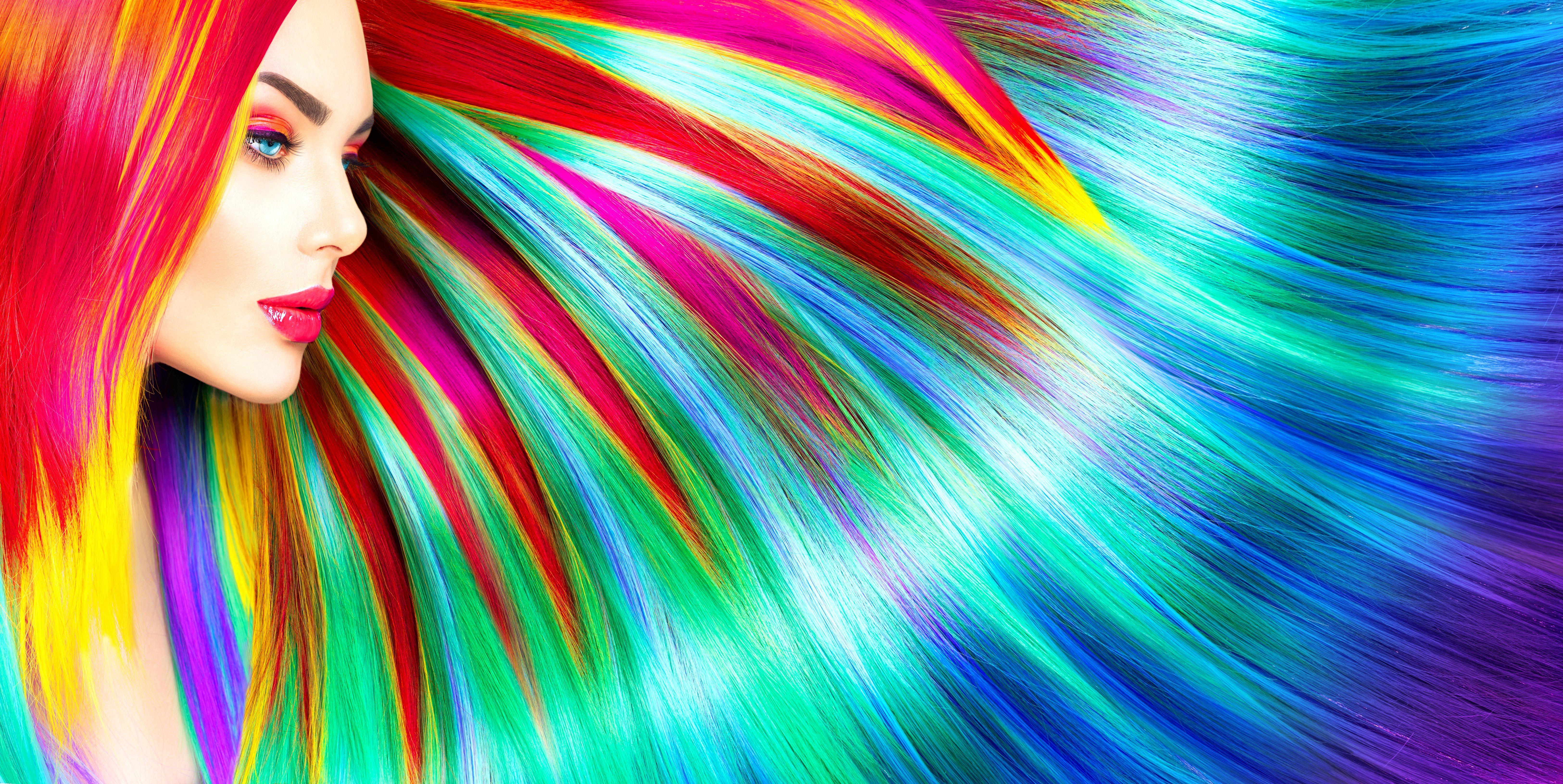 6500x3260 Rainbow Colorful Girl Hairs 5k, HD Abstract, 4k Wallpaper, Image, Background, Photo and Picture