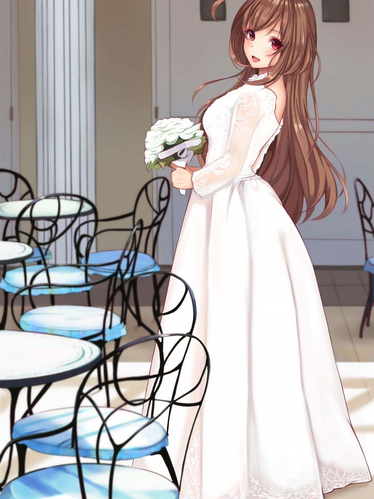 1536x2048 Download 1536x2048 Tsukioka Kogane, The Idolmaster Shiny Girls, Wedding Dress, Flower Bouquet, Brown Hair Wallpaper for Apple iPad Mini, Apple IPad 4