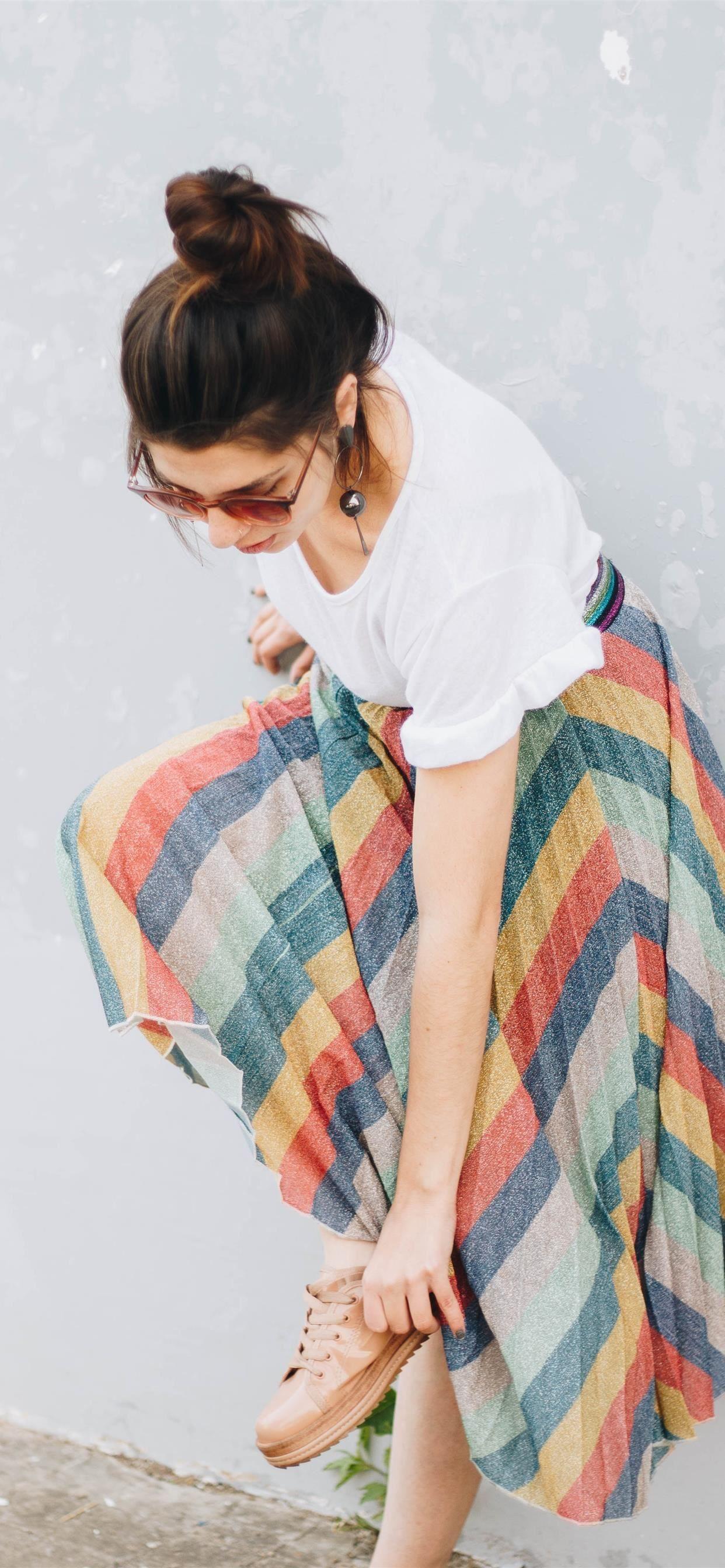 1242x2688 Girl in rainbow skirt iPhone X Wallpaper Free Download