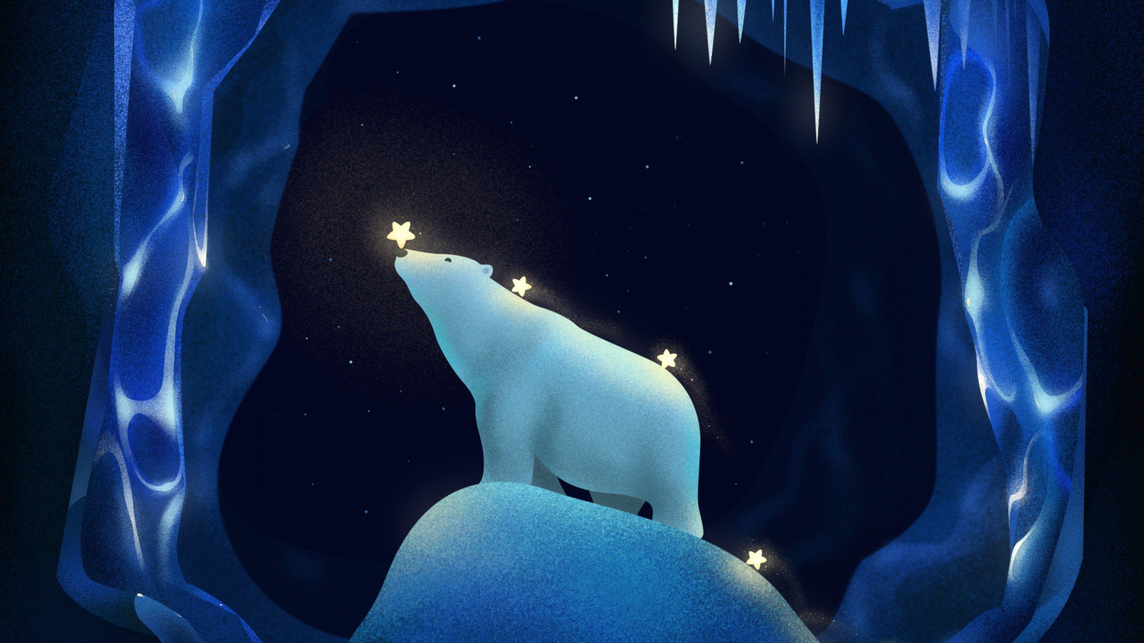 3840x2160 Wallpaper Polar bear, Stars, Illustration, Ice cave, HD, Creative Graphics,. Wallpaper for iPhone, Android, Mobile and Desktop