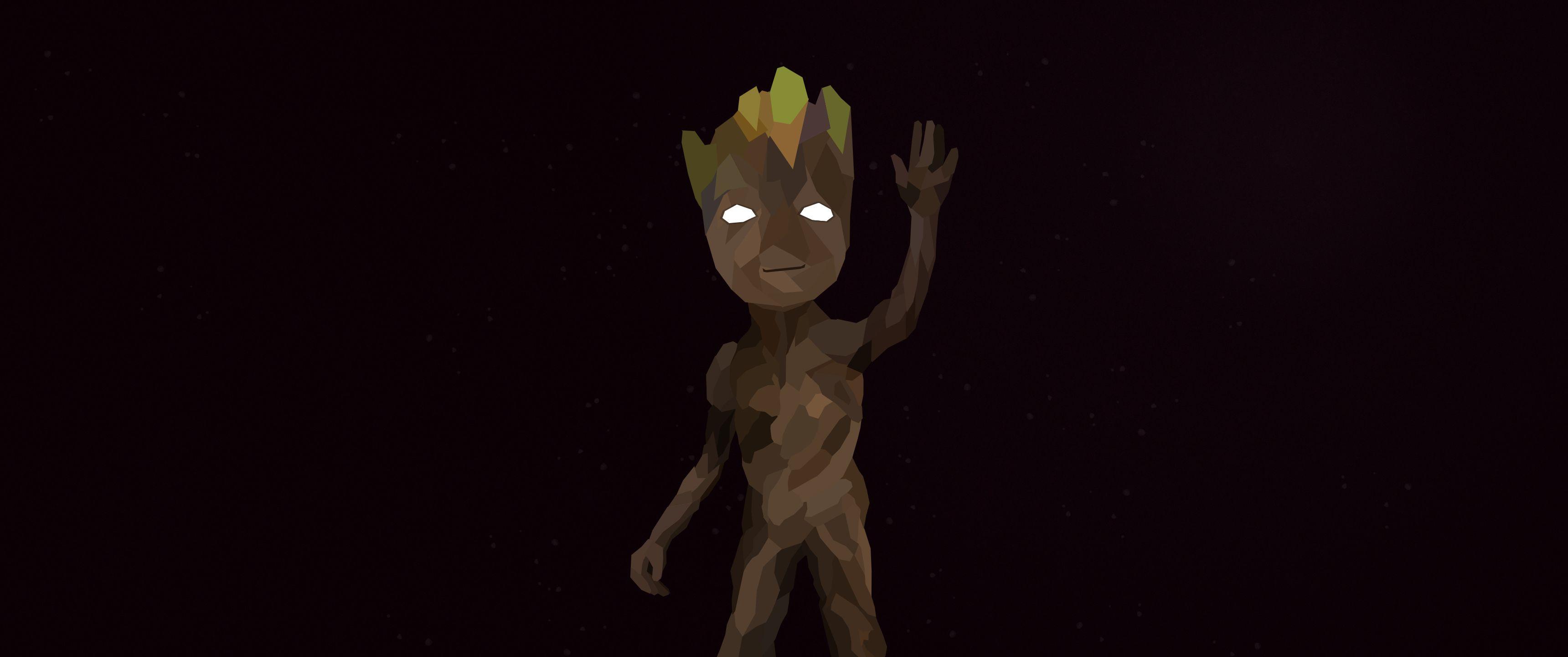 3440x1440 Polygonal Baby Groot Wallpaper