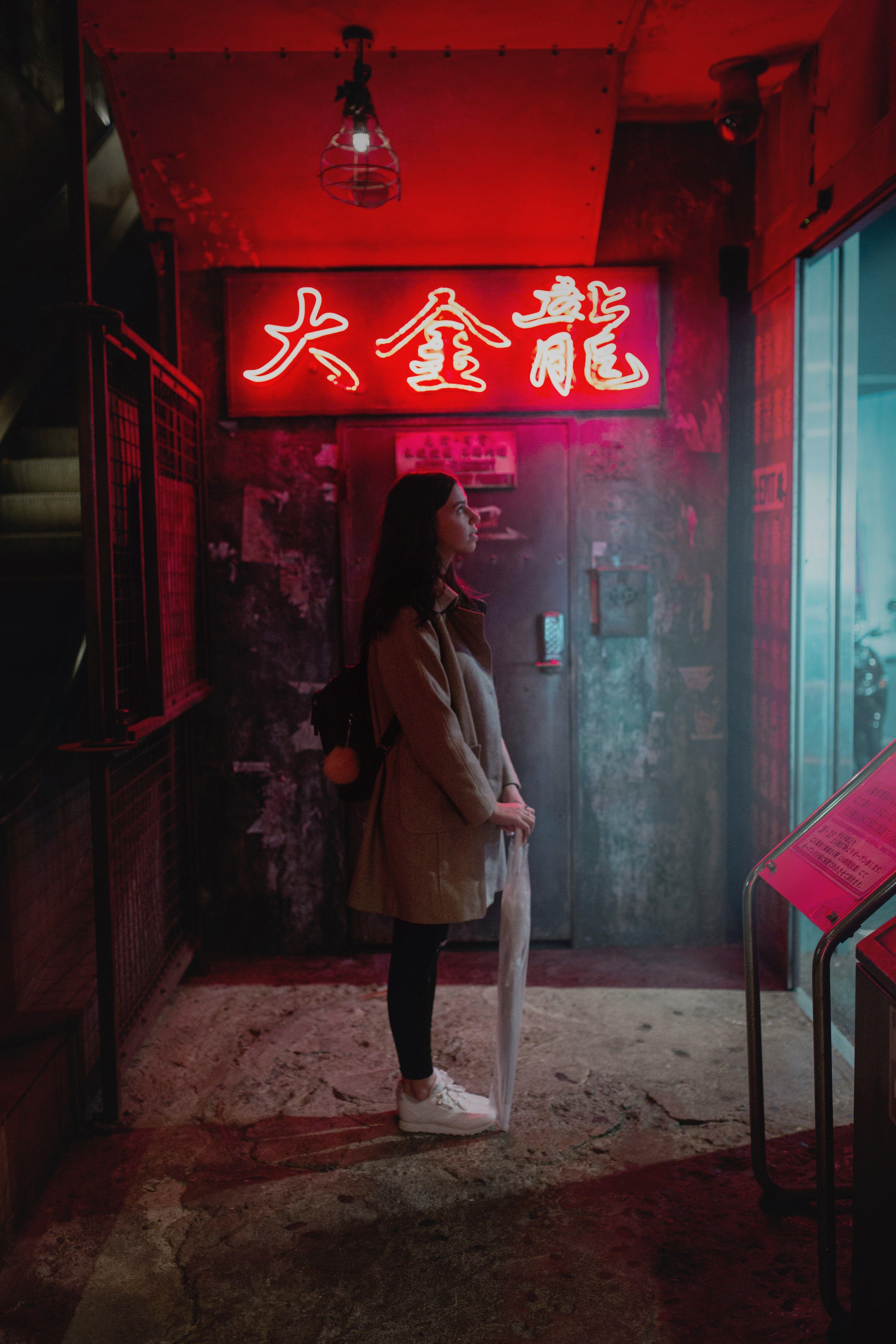 3840x5760 Wallpaper / neon sign person neon lit and japanese sign HD 4k wallpaper