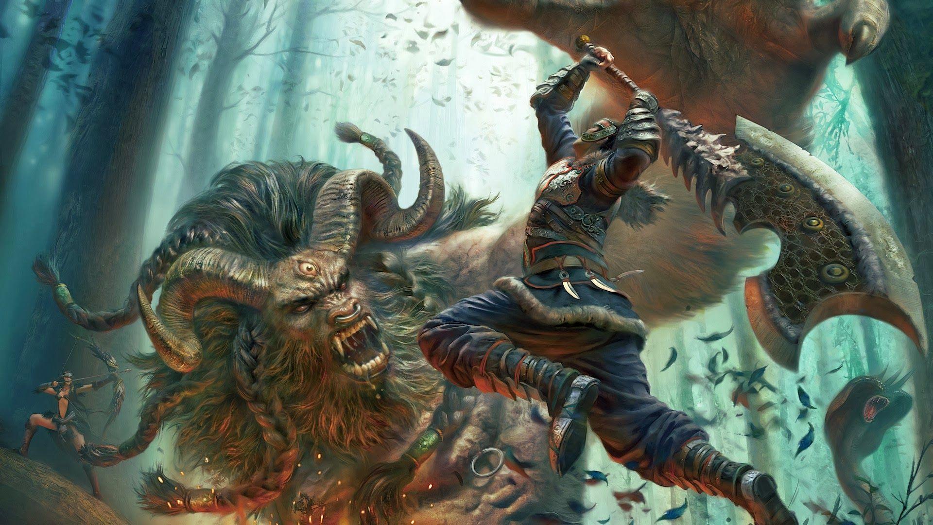 1920x1080 Epic Beast Warrior Fighting Wallpaper HD Fantasy Weapon Warrior Fighting Art HD Wallpaper