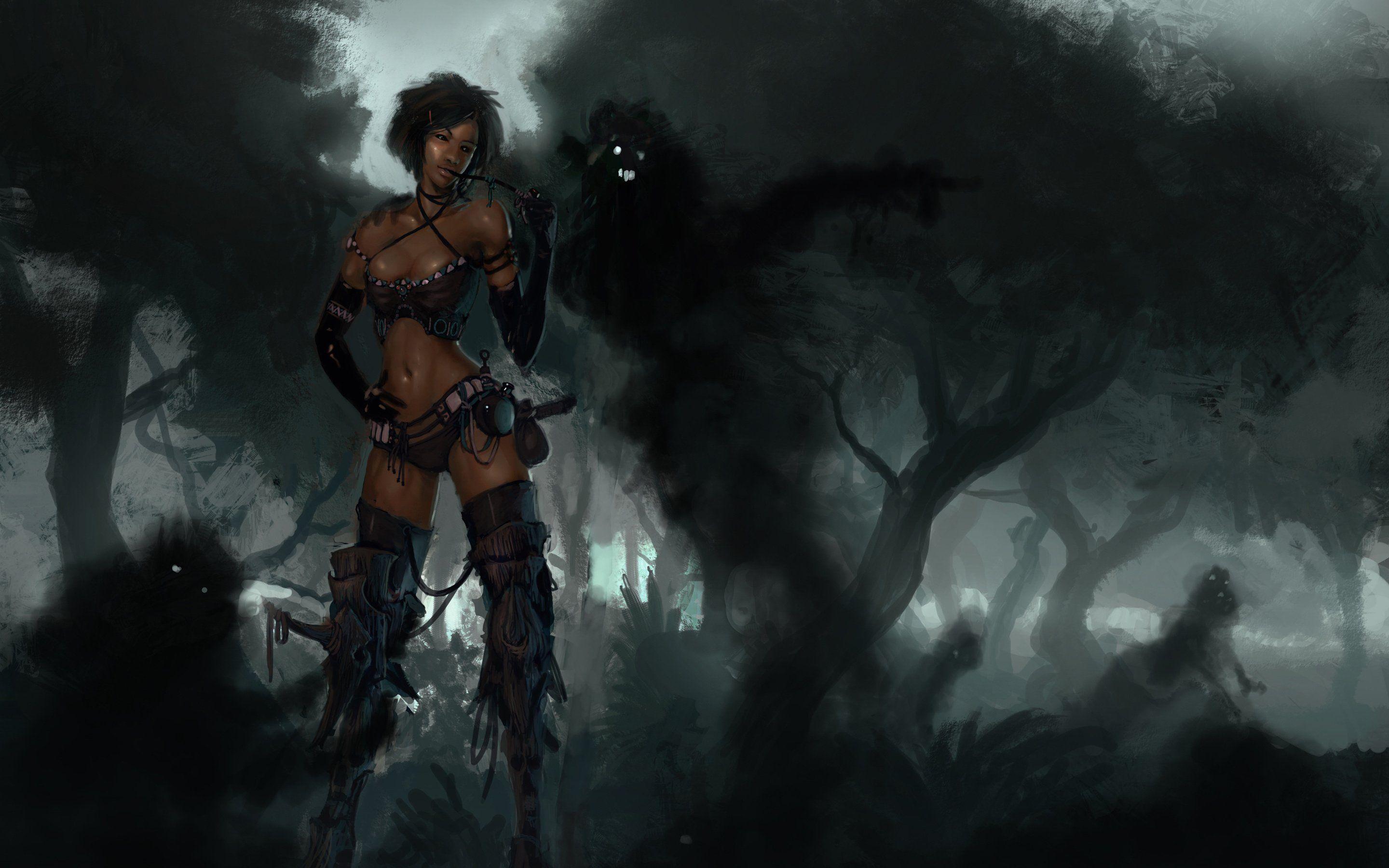 2880x1800 art, Dark, Spirit, Shade, Forest, Fog, Girl Wallpaper HD / Desktop and Mobile Background