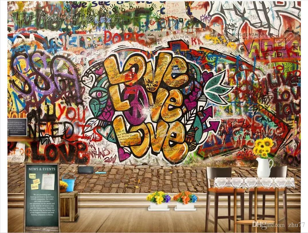 1075x814 Papel De Parede Custom 3D Photo Mural Wallpaper Home Decor Vintage LOVE Street Graffiti Background Wall Sticker Cars Wallpaper Cars Wallpaper From Zhu $10.23.