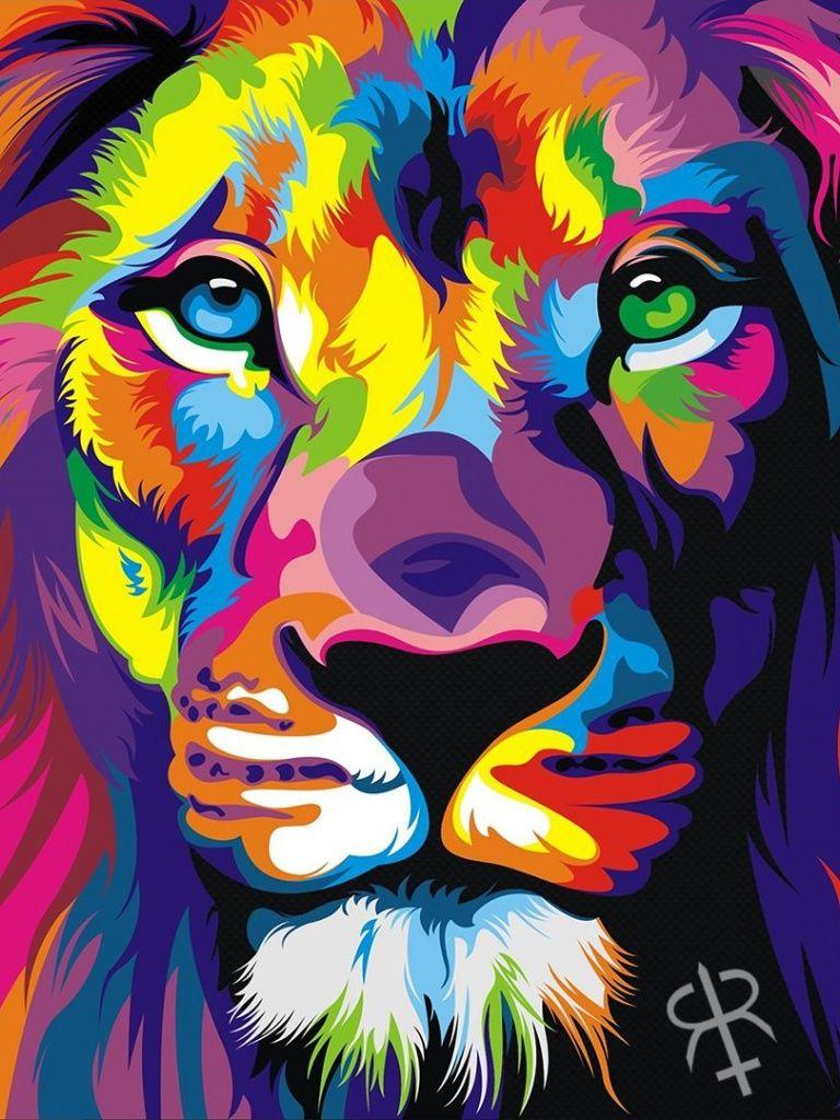 768x1024 Rainbow Lion iPad wallpaper