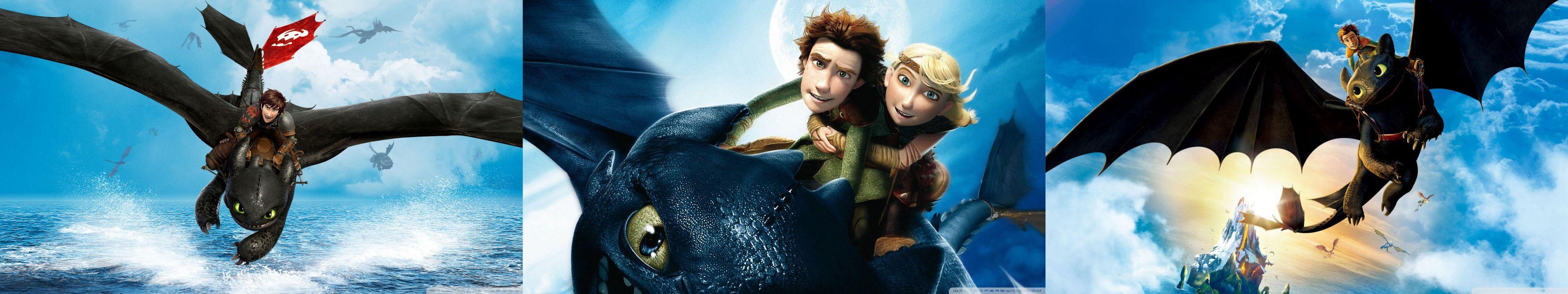 3733x700 Triple monitor multiple screen multi How To Train Your Dragon dragons wallpaperx1080