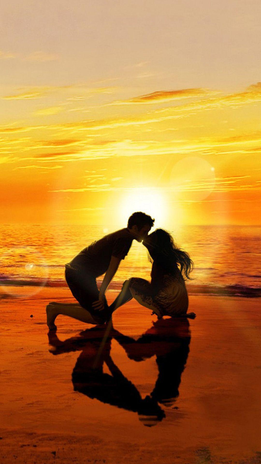 1080x1920 Kissing Lover Sunset Beach iPhone 8 Wallpaper Free Download