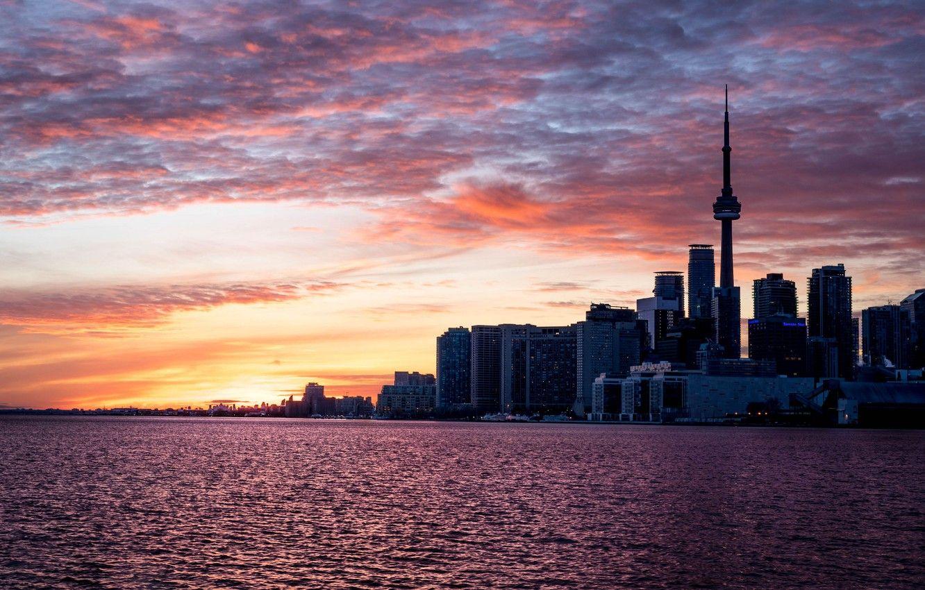 1332x850 Wallpaper city, Canada, twilight, tower, skyline, sky, sunset, water, lake, dusk, Toronto, reflection, buildings, architecture, cityscape, metropolis image for desktop, section город