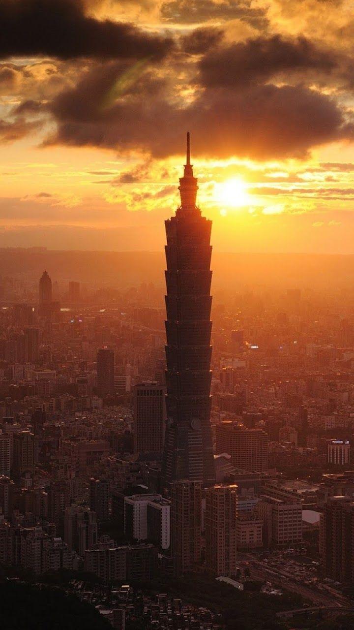 720x1280 Galaxy Note HD Wallpaper: 101 Taipei Financial Center Sunset Skyline Galaxy Note HD Wallpaper
