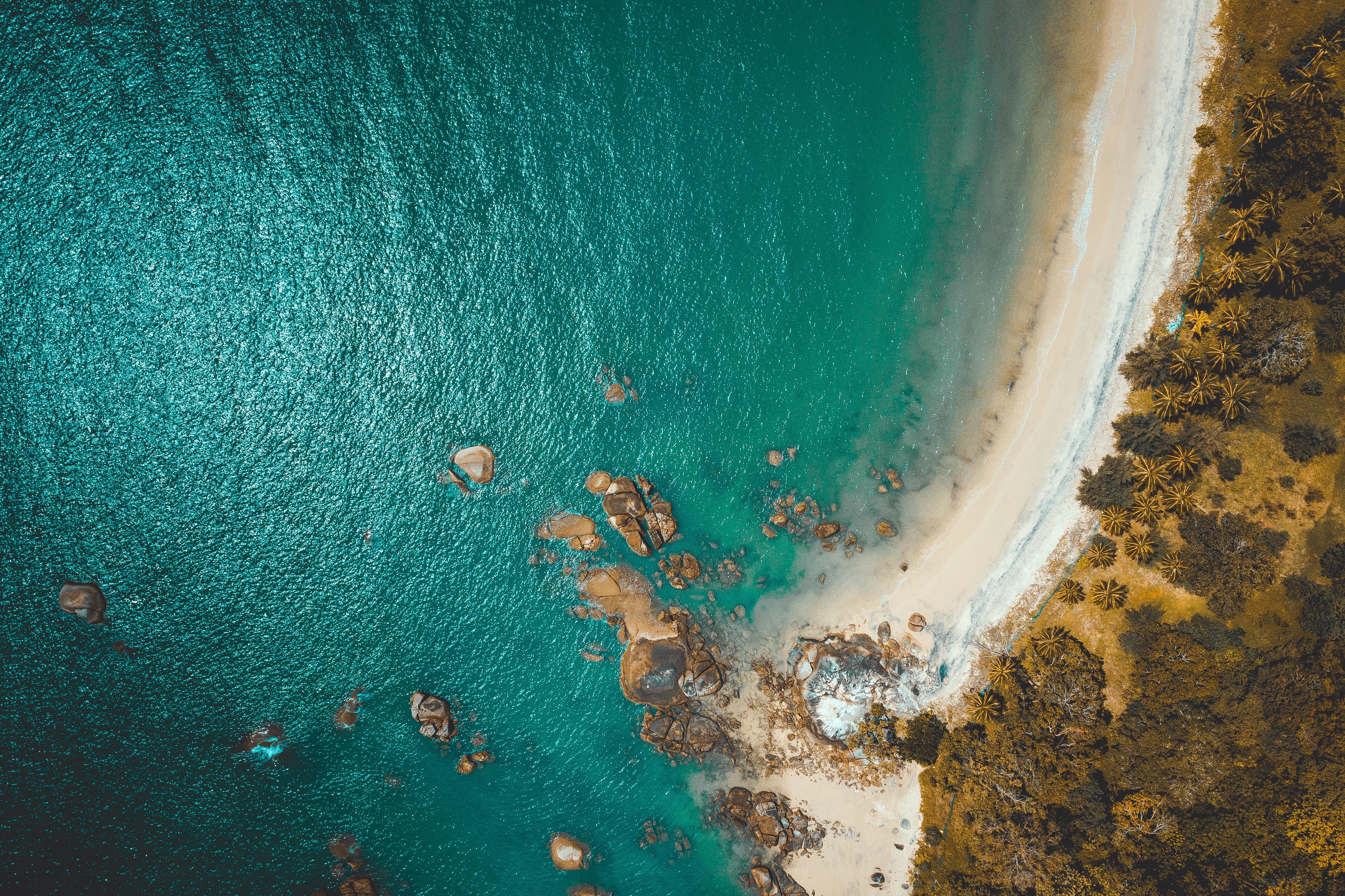 5464x3640 wallpaper beach, coast, aerial view, sea, rocks HD : Widescreen : High Definition