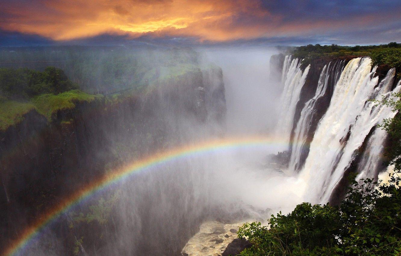 1332x850 Wallpaper rainbow, Africa, Zambia, Victoria falls image for desktop, section пейзажи