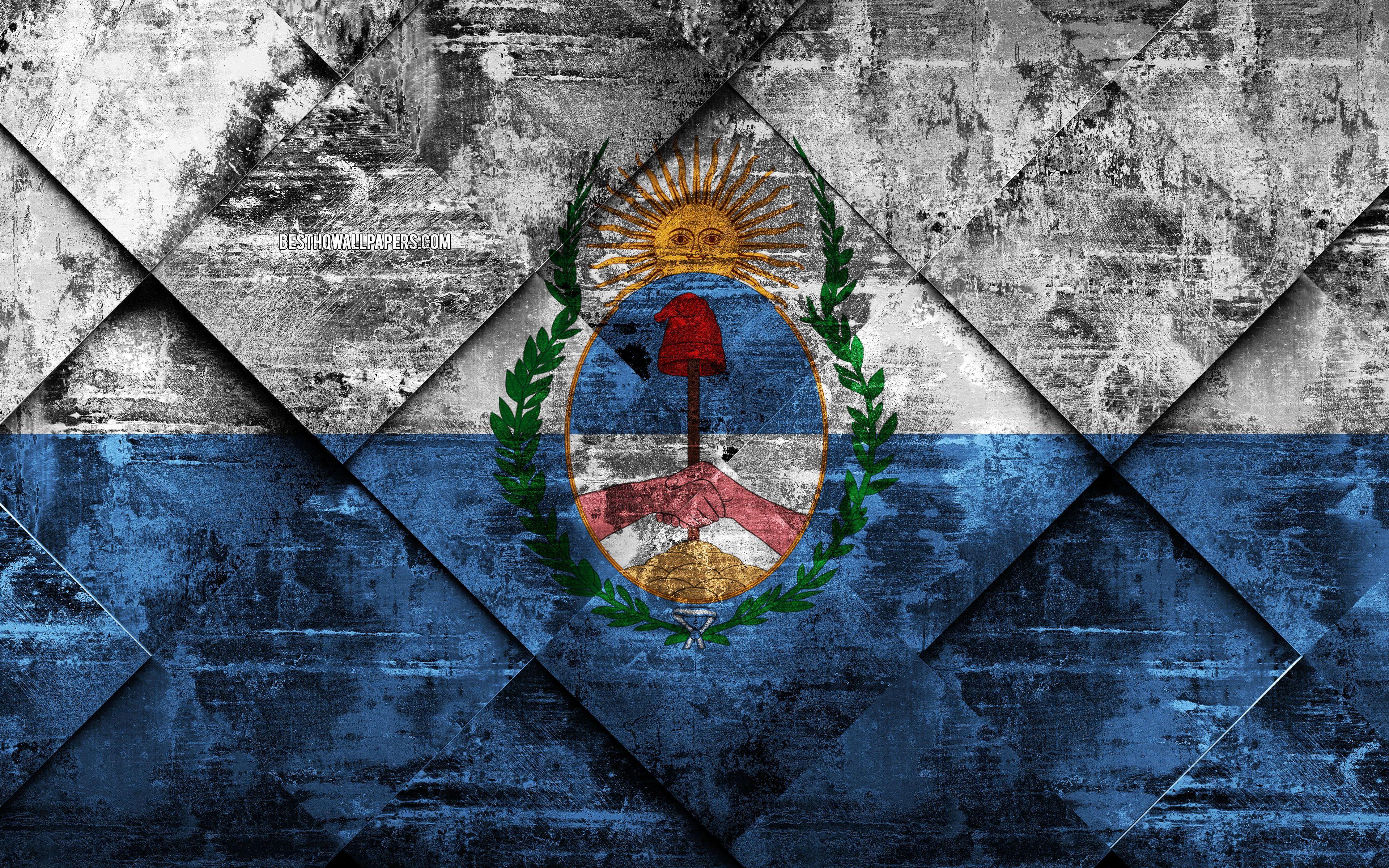 3840x2400 Download wallpaper Flag of Mendoza, 4k, grunge art, rhombus grunge texture, Argentine Province, Mendoza flag, Argentina, national symbols, Mendoza, provinces of Argentina, creative art for desktop with resolution 3840x2400. High Quality HD