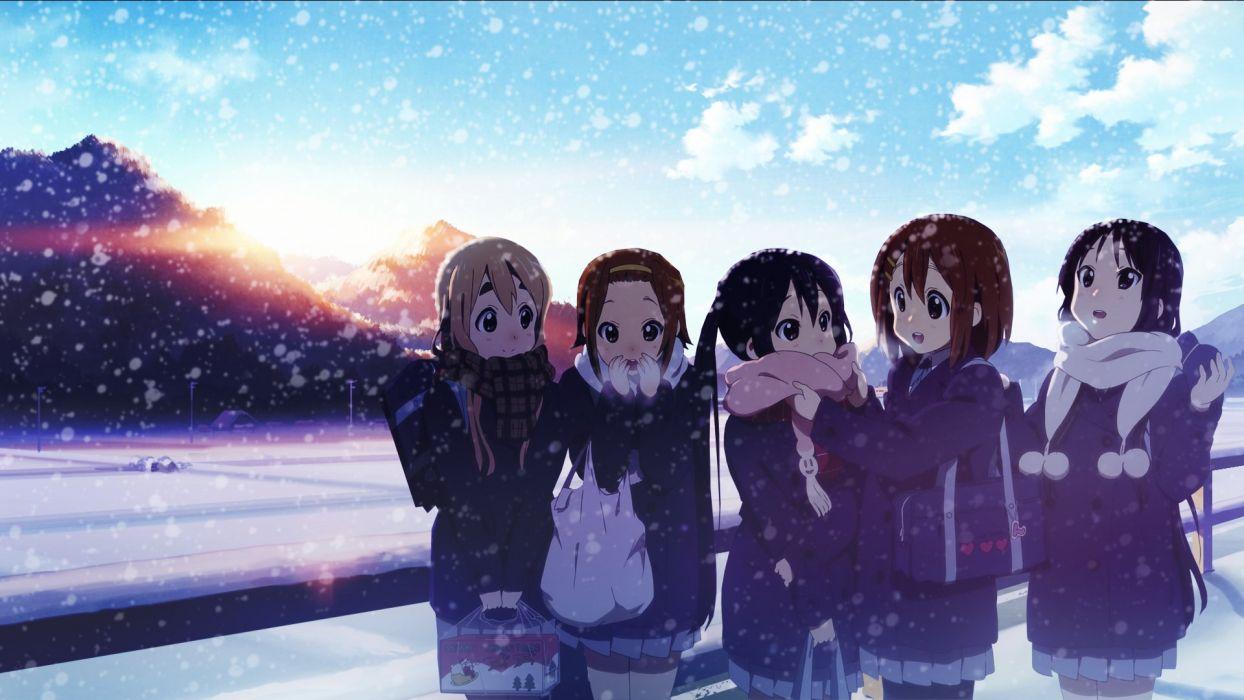 1244x700 Anime Girls K ON! School Girl Winter Snow Wallpaperx1080