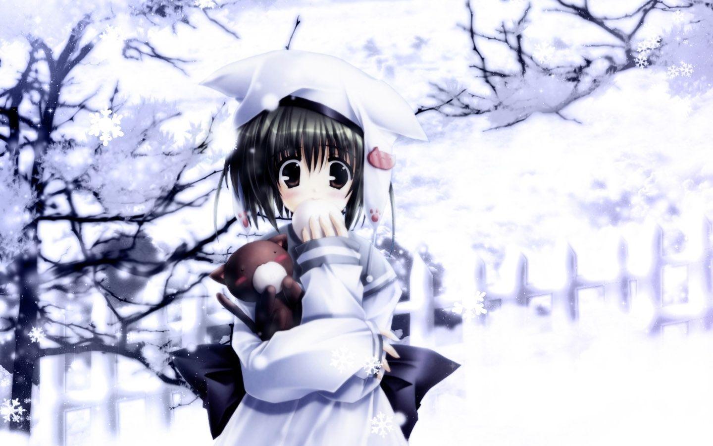 1440x900 Winter cute anime girl desktop wallpaper