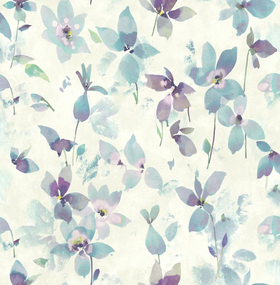 960x977 Blue & Purple Field of Watercolor Floral Wallpaper R5051