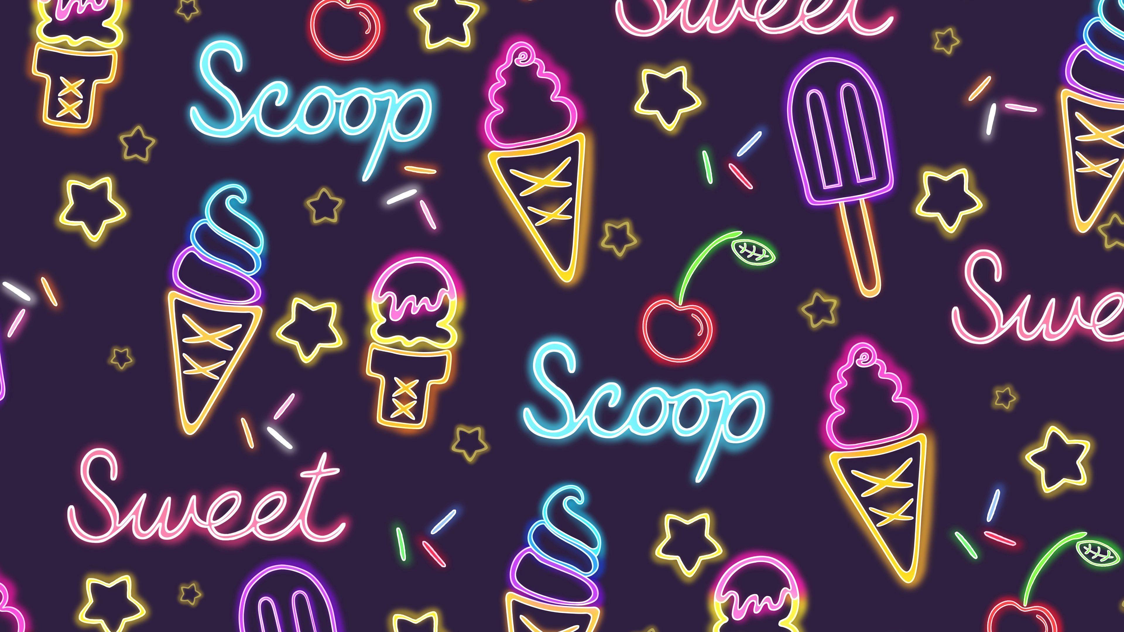 3840x2160 Download wallpaper 3840x2160 ice cream, patterns, pattern, neon, sweet 4k uhd 16:9 HD background