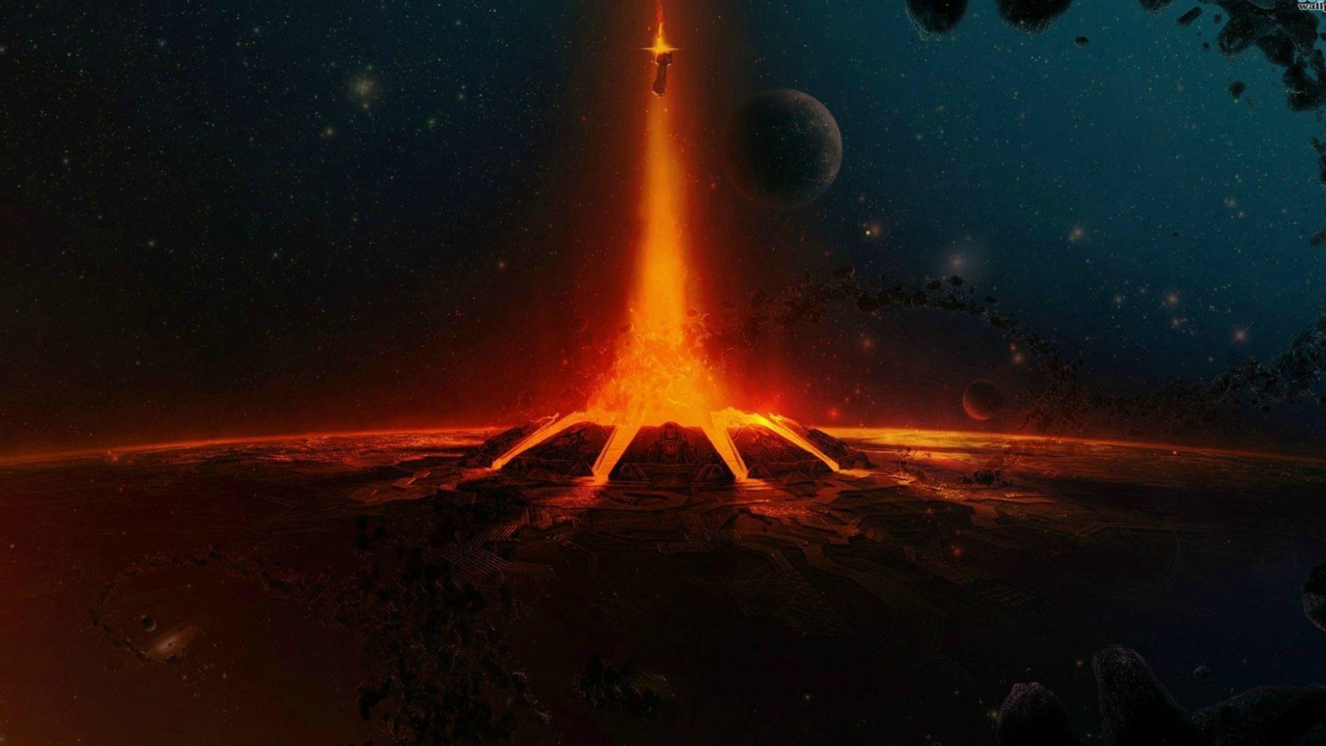 1920x1080 Halo Space Ship Fire Sci Fi Science Sci Landscapes Space Wallpaperx1080
