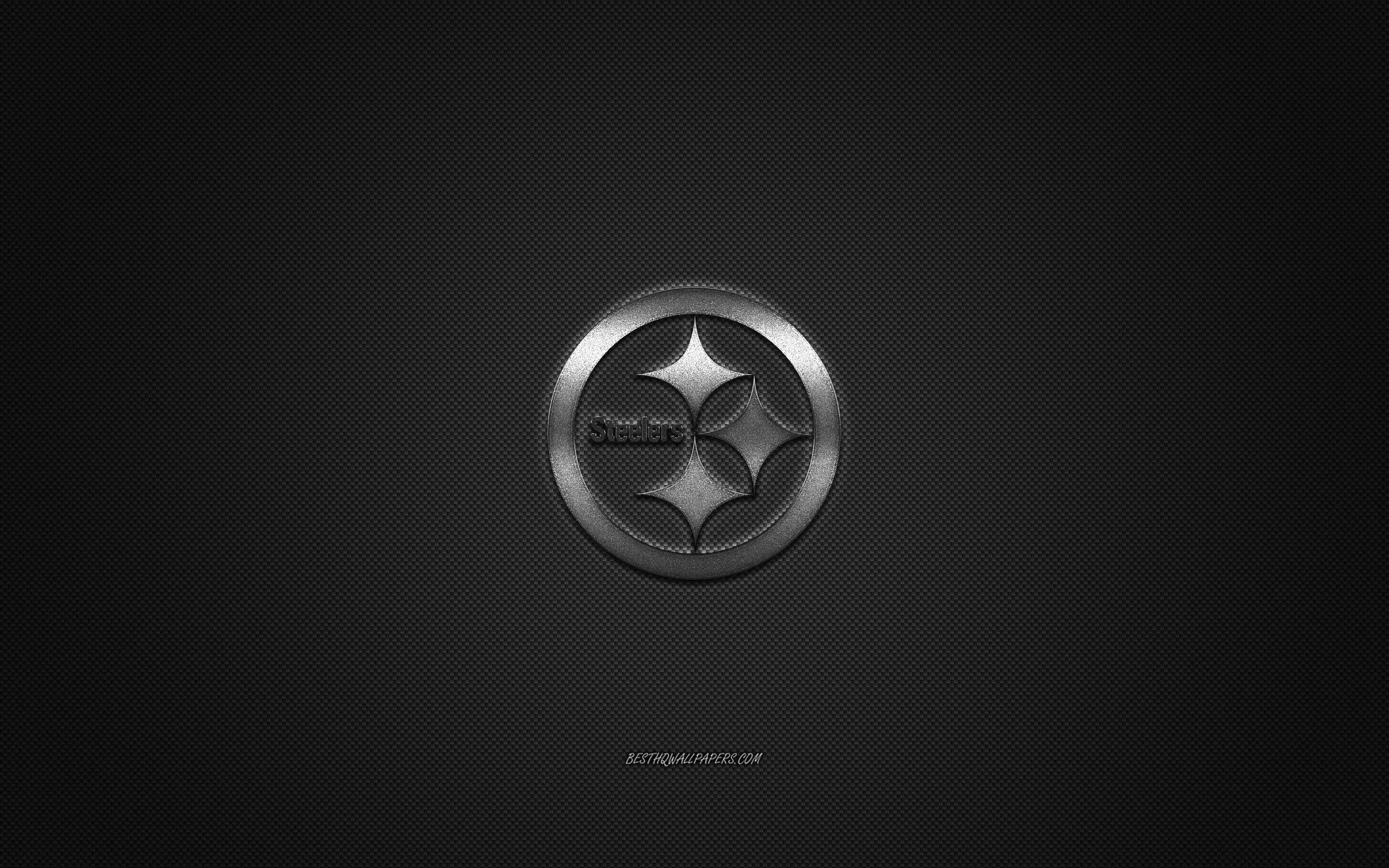 2560x1600 Download wallpaper Pittsburgh Steelers, American football club, NFL, silver logo, gray carbon fiber background, american football, Pittsburgh, Pennsylvania, USA, National Football League, Pittsburgh Steelers logo for desktop with resolution 2560x1600