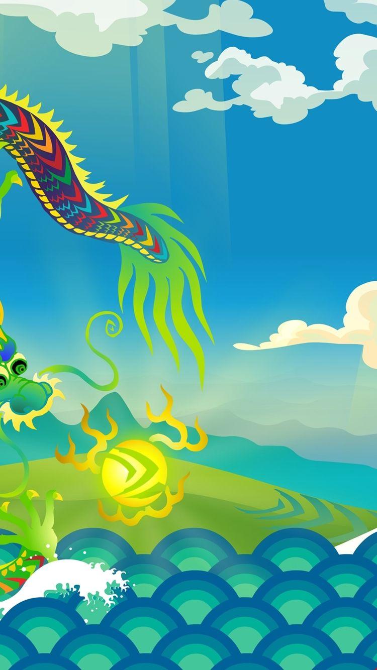 750x1334 2k Mythical Chinese Water Dragon Background. HD