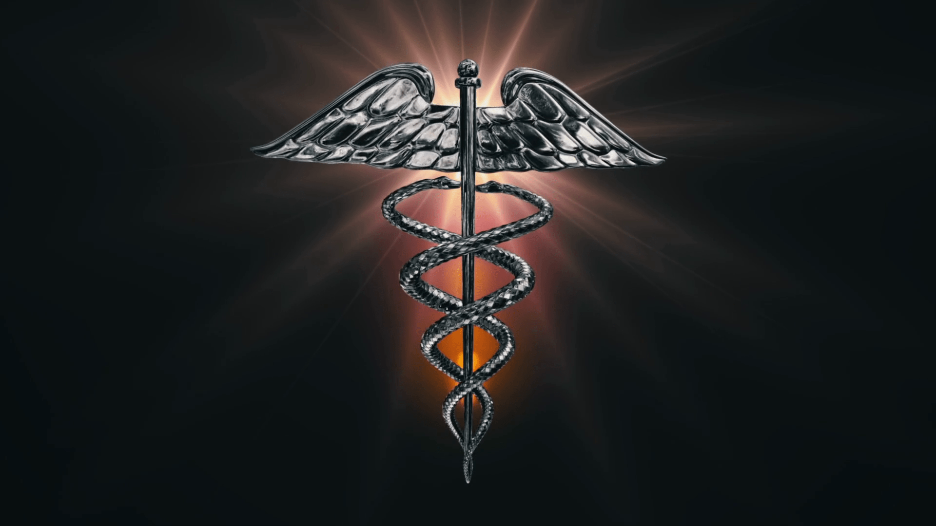 1920x1080 Caduceus 106: The Caduceus medical symbol rotating on a golden lens flare (Loop). Motion Background