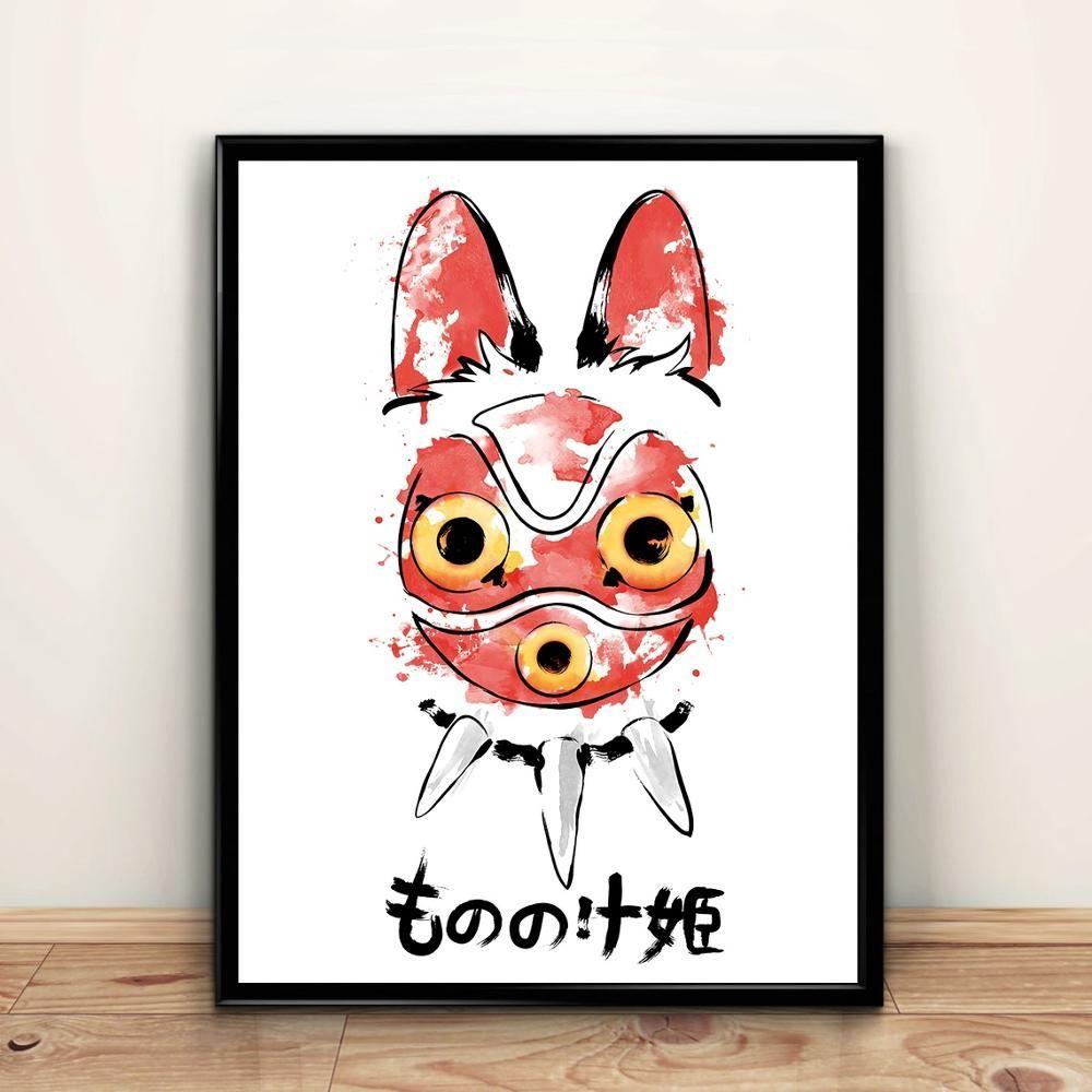 1000x1000 Studio Ghibli princess mononoke Mask Anime poster Canvas poster Wall Art Wallpaper Kawaii Nursery Wall Decorative picture