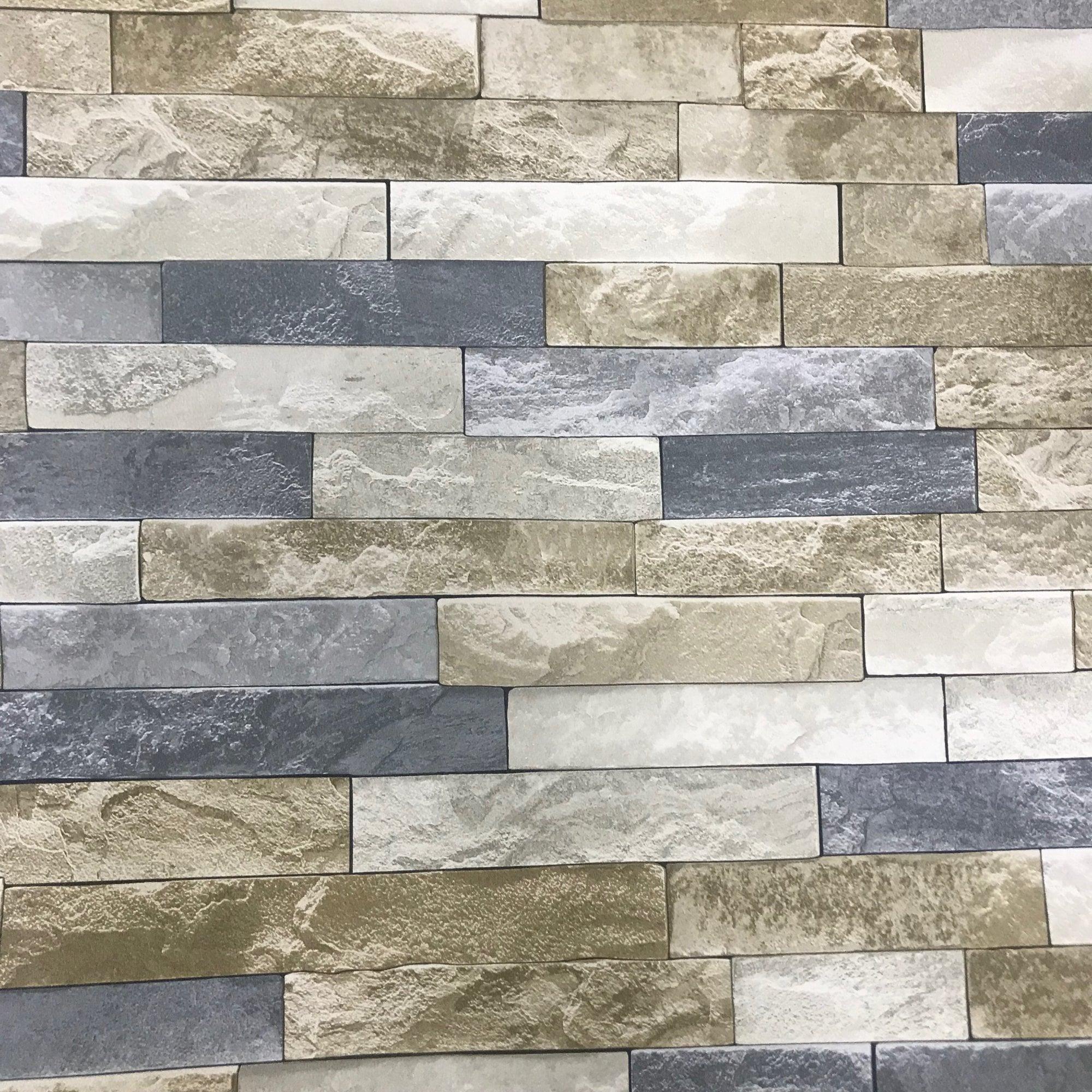 2000x2000 Arthouse Azure Slate Pattern Wallpaper Faux Effect Stone Brick Motif 697000 Coloured. I Want Wallpaper