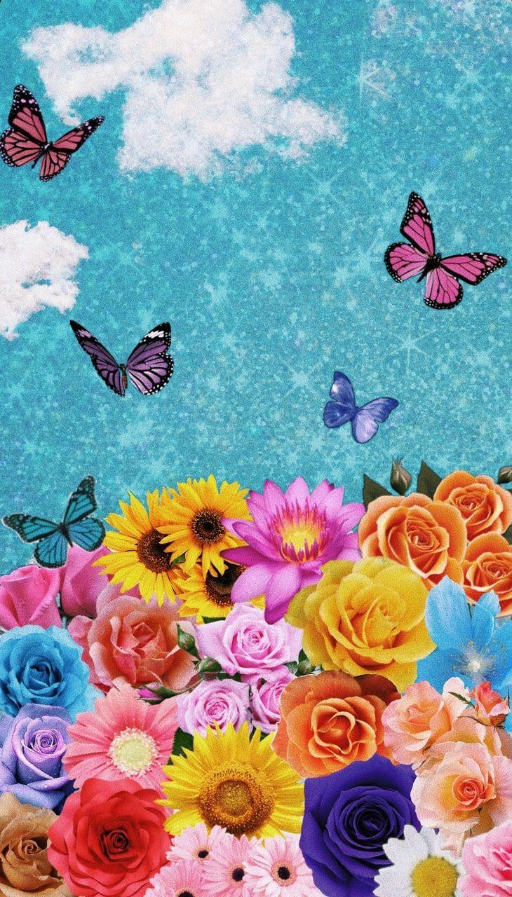730x1280 flower collage w butterflies wallpaper