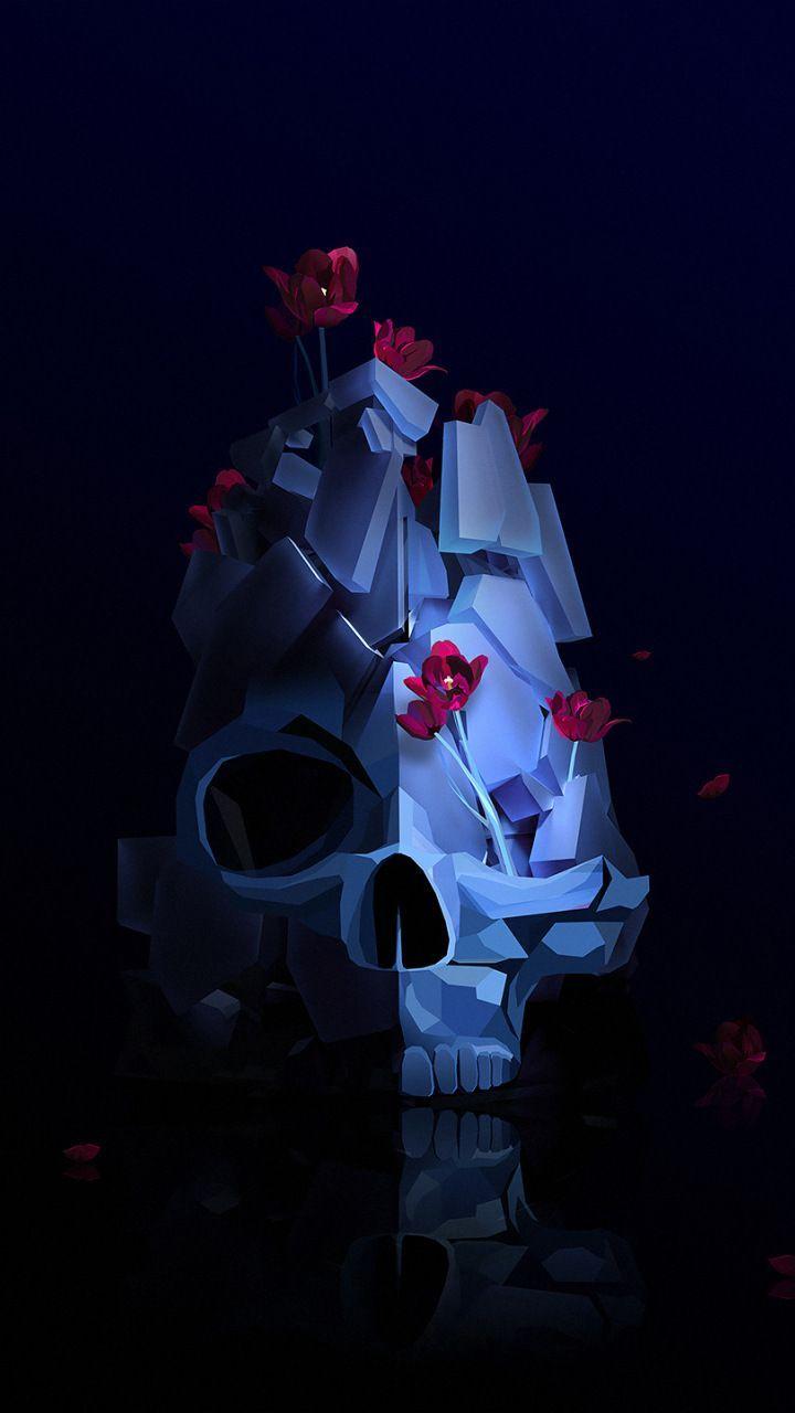 720x1280 Skull, minimal, scary, flowers, dark, 720x1280 wallpaper. Vaporwave art, Abstract, Art