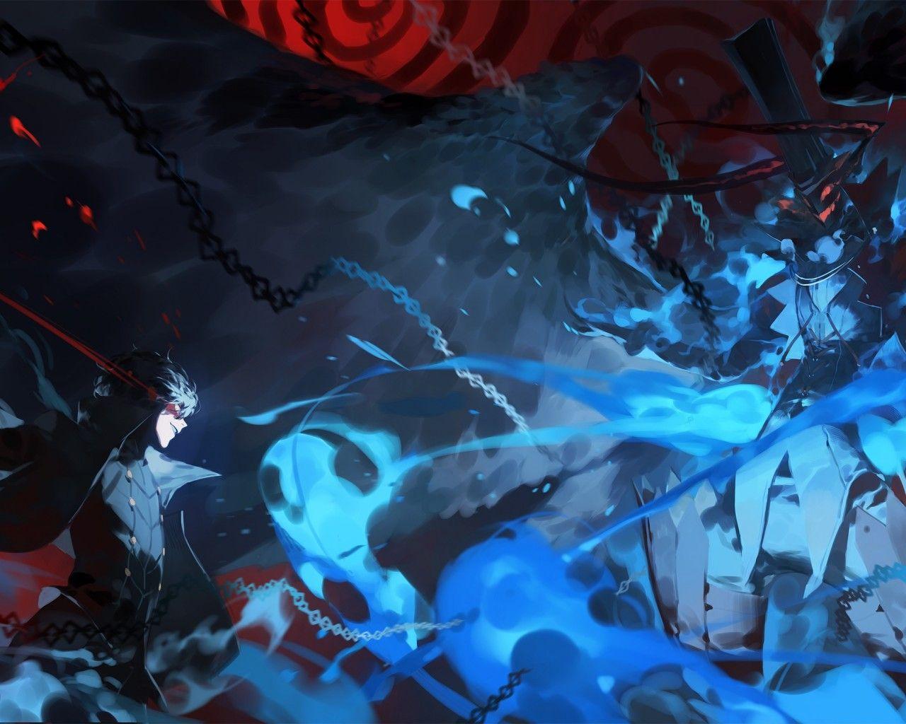 1280x1024 Download 1280x1024 Persona Kurusu Akira, Black Wings, Chains