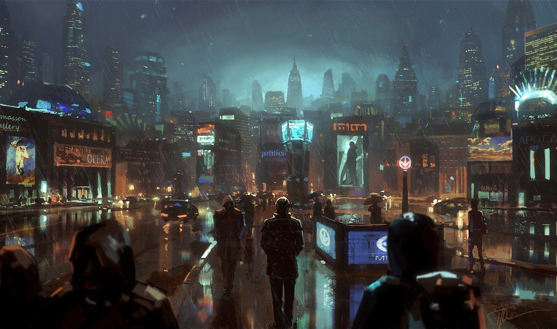 1920x1135 #science fiction, #dark, #cityscape, #night, #rain, #futuristic city, #city, wallpaper HD Wallpaper