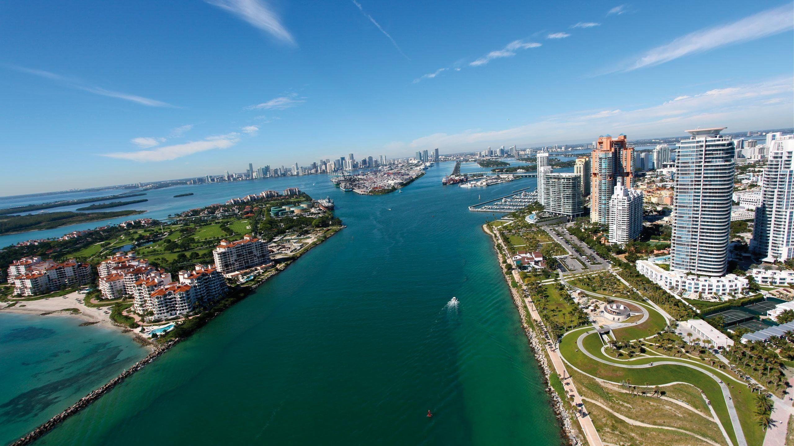 2560x1440 Miami, Florida, Cityscape, Sea, Aerial view Wallpaper HD / Desktop and Mobile Background