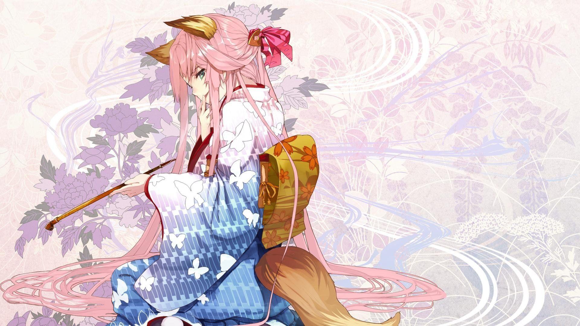 1920x1080 Title Anime Original Kitsune Fox Pink Hair New Year Anime HD Wallpaper