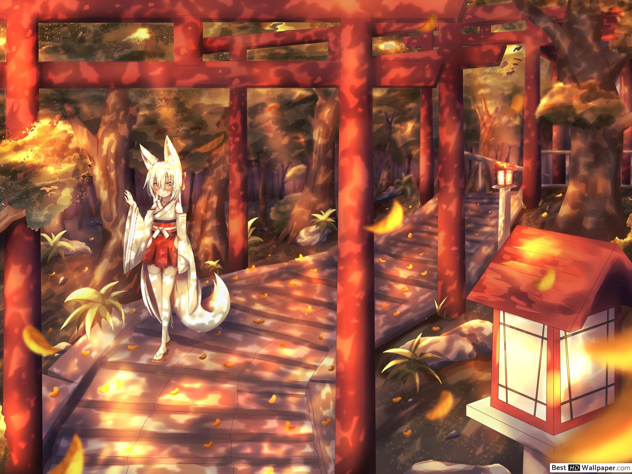 2048x1536 Fox Girl in Shrine HD wallpaper download