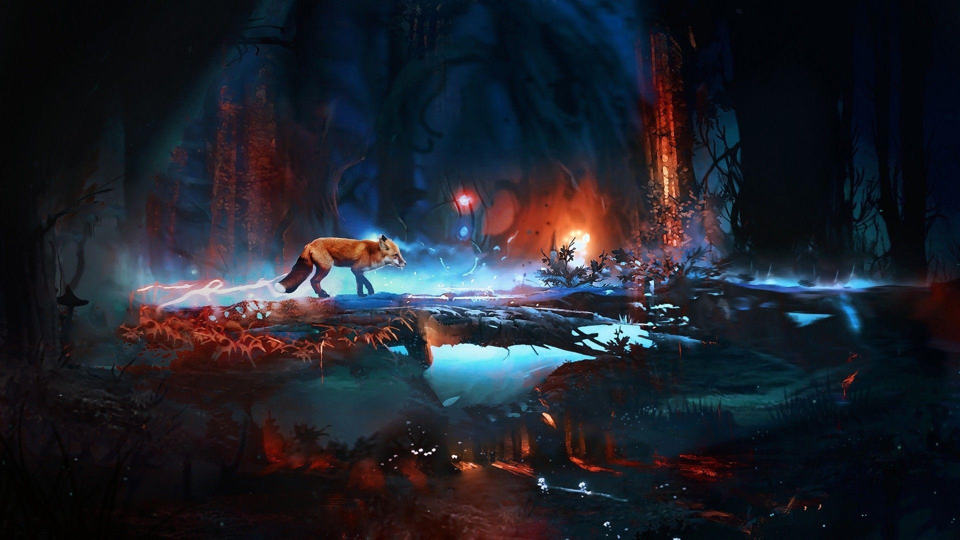 1920x1080 fox, Lake, Flowers, Digital Art, Trees Wallpaper HD / Desktop and Mobile Background