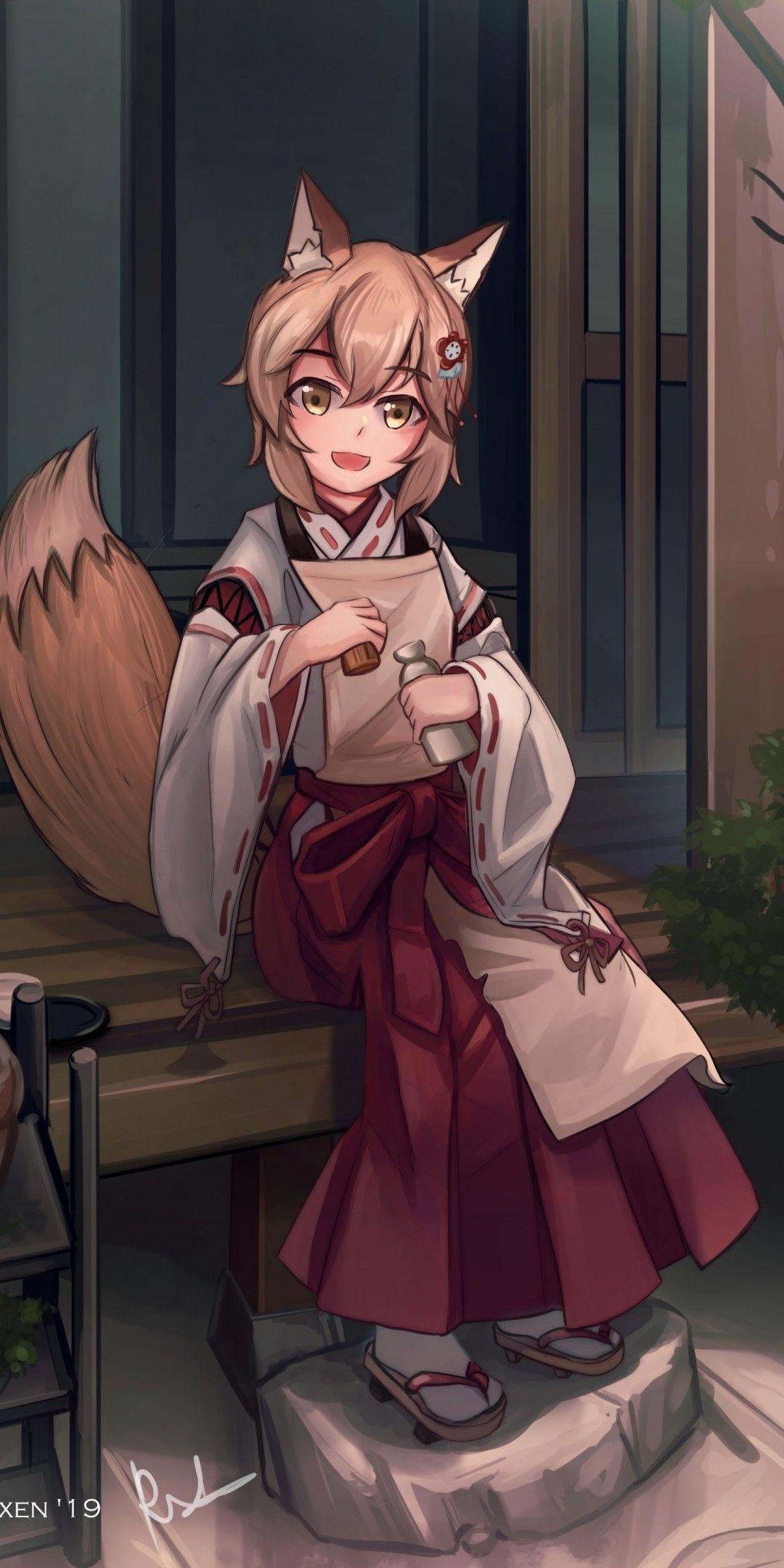 1080x2160 Download 1080x2160 Senko, Miko, Kitsune No Senko San, Animal Ears, Fox Girl Wallpaper For Huawei Mate 10