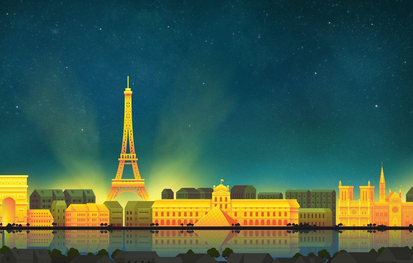 1332x850 Wallpaper Paris, The sky, Minimalism, Night, The city, Paris, Art, Digital, Illustration, Game Art, by Caio Perez, Caio Perez, City Background image for desktop, section минимализм