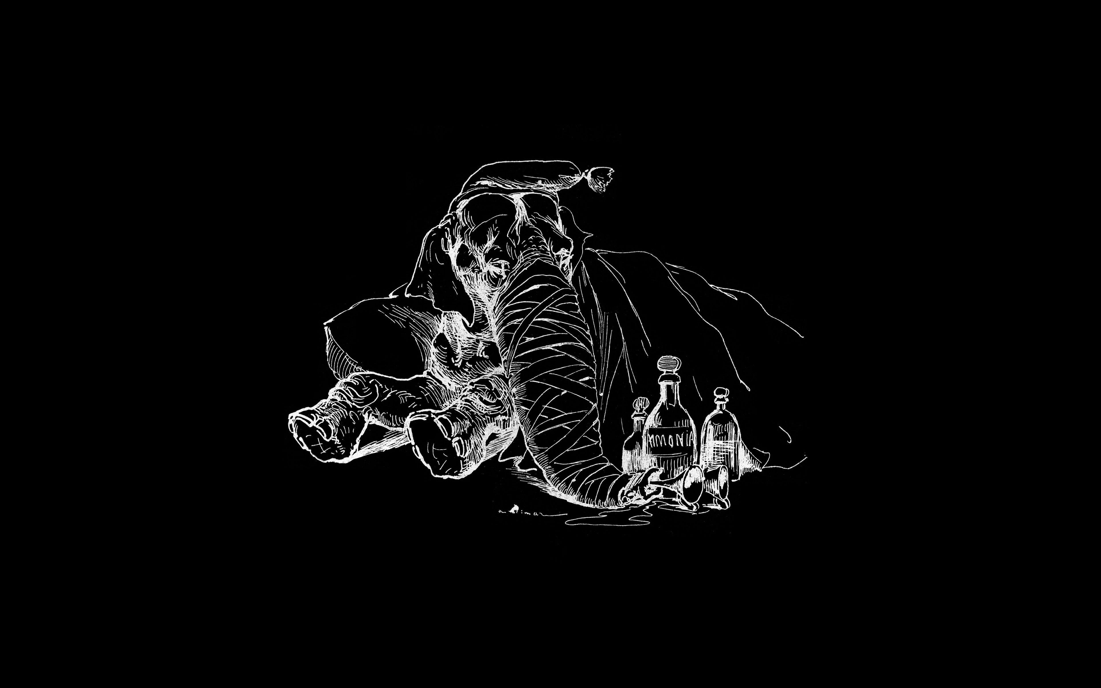 3840x2400 Elephant Drawing Morning Bw Dark Animal Art Illustration Wallpaper