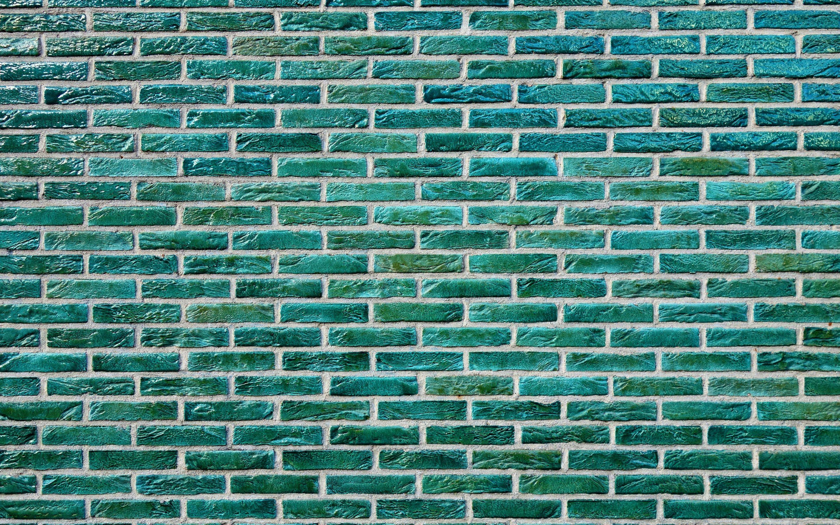 2880x1800 Download wallpaper green brick wall, brick texture, stone texture, Turquoise Wall Bricks Background, decorative bricks for desktop with resolution 2880x1800. High Quality HD picture wallpaper