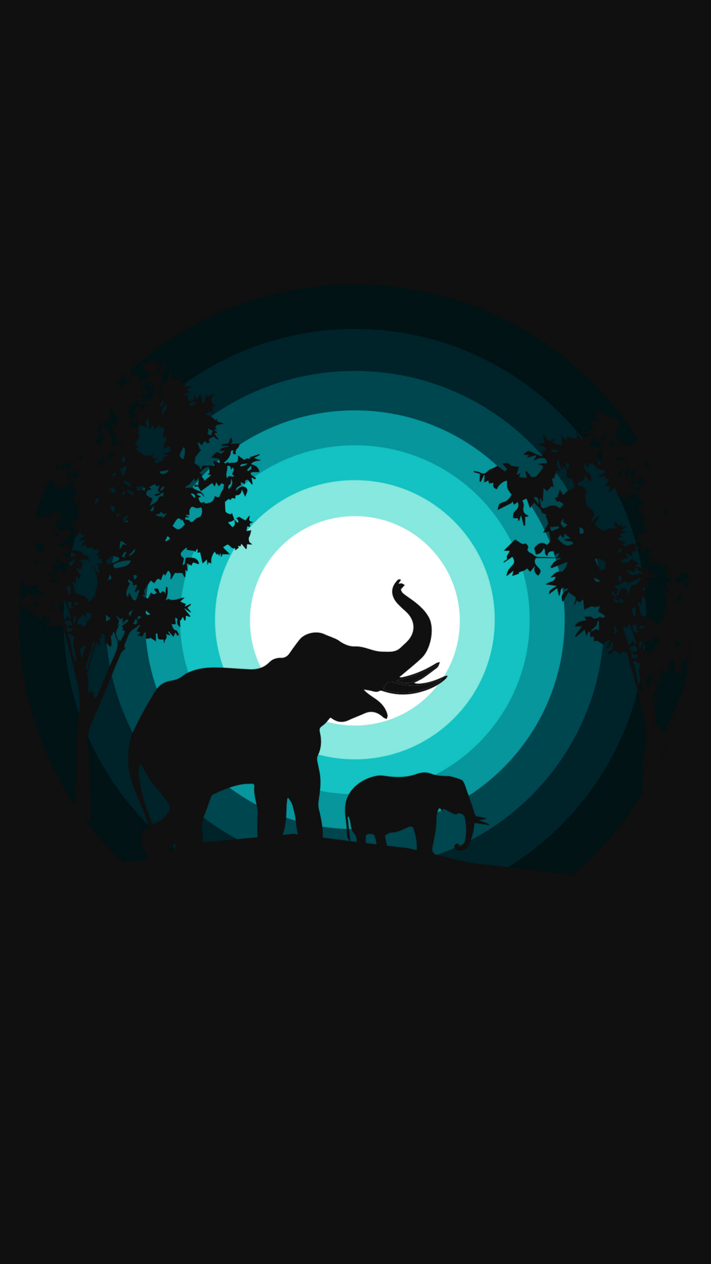 1440x2560 Elephant 4K Wallpaper, cub, Silhouette, Night, Teal, Black background, Black /Dark