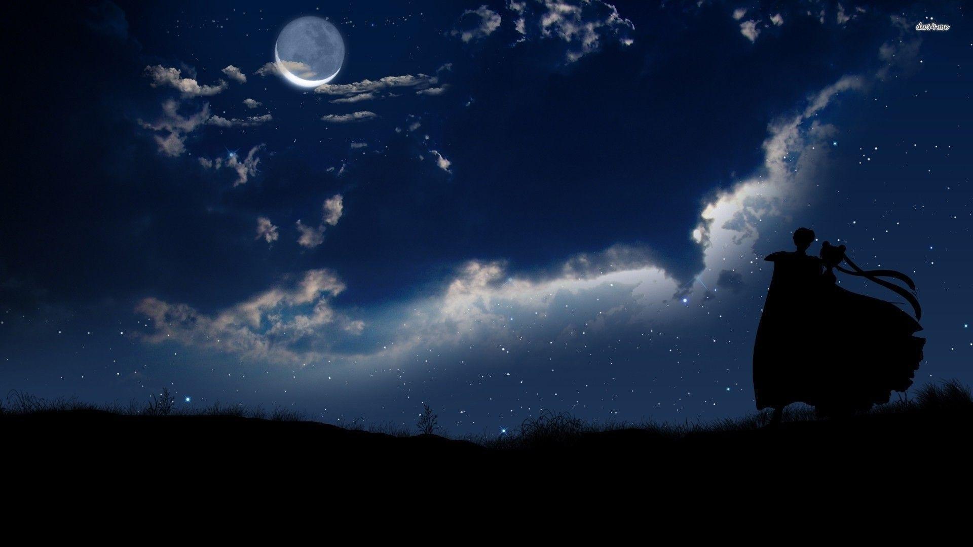 1920x1080 Moon Sky Anime Dark hình nền