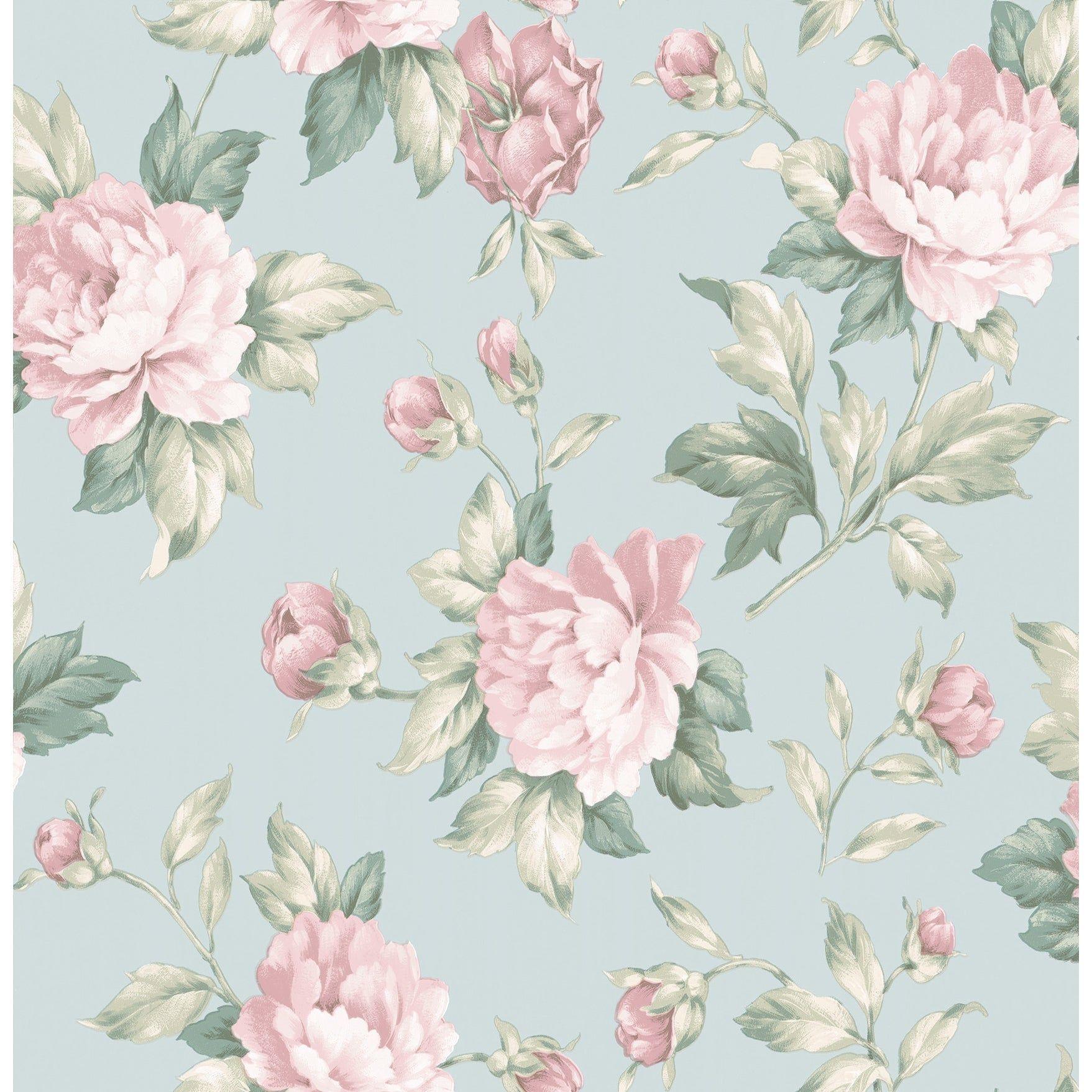1757x1757 Shop Brewster 2734 003503 Catherine Floral Rose Unpasted Wallpaper Sq Blue