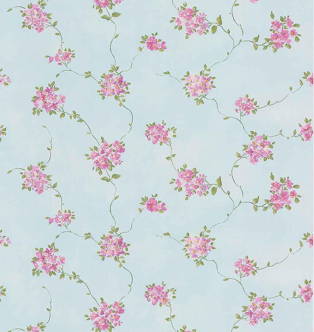 1025x1083 Dollhouse Vinyl Wallpaper Floral Roses Flower Vintage Pink Blue Fine Decor