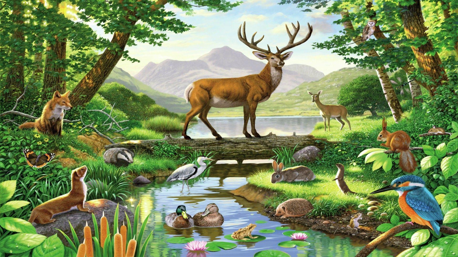 1920x1080 English wild life Painting. Deer painting, Wildlife paintings, Painting