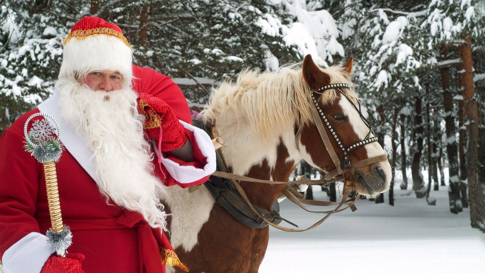 1920x1080 Santa Claus with a horse wallpaper wallpaper