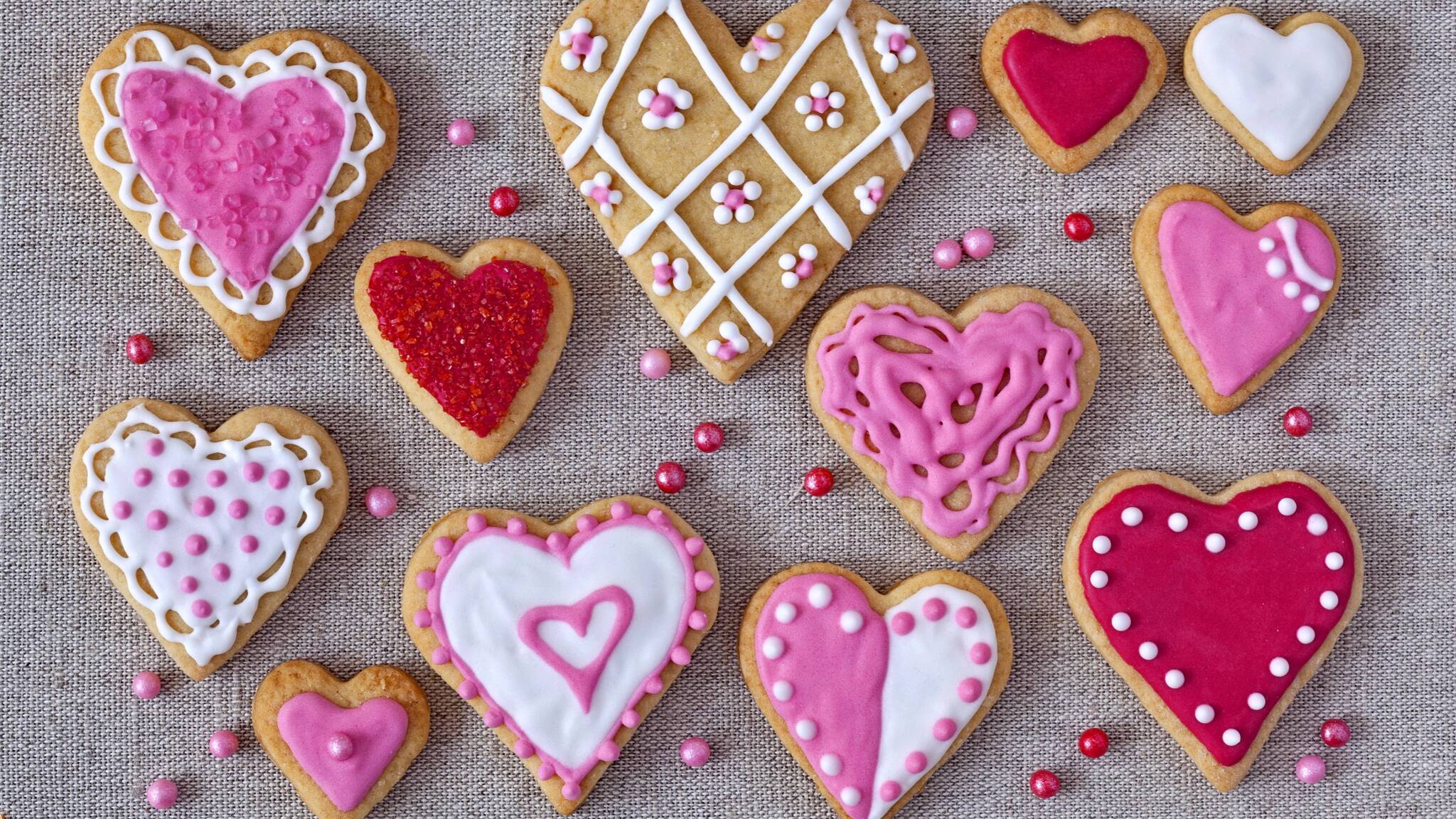 2048x1152 Pink Color Heart Shaped Cookies 2048x1152 Resolution HD 4k Wallpaper, Image, Background, Photo and Picture