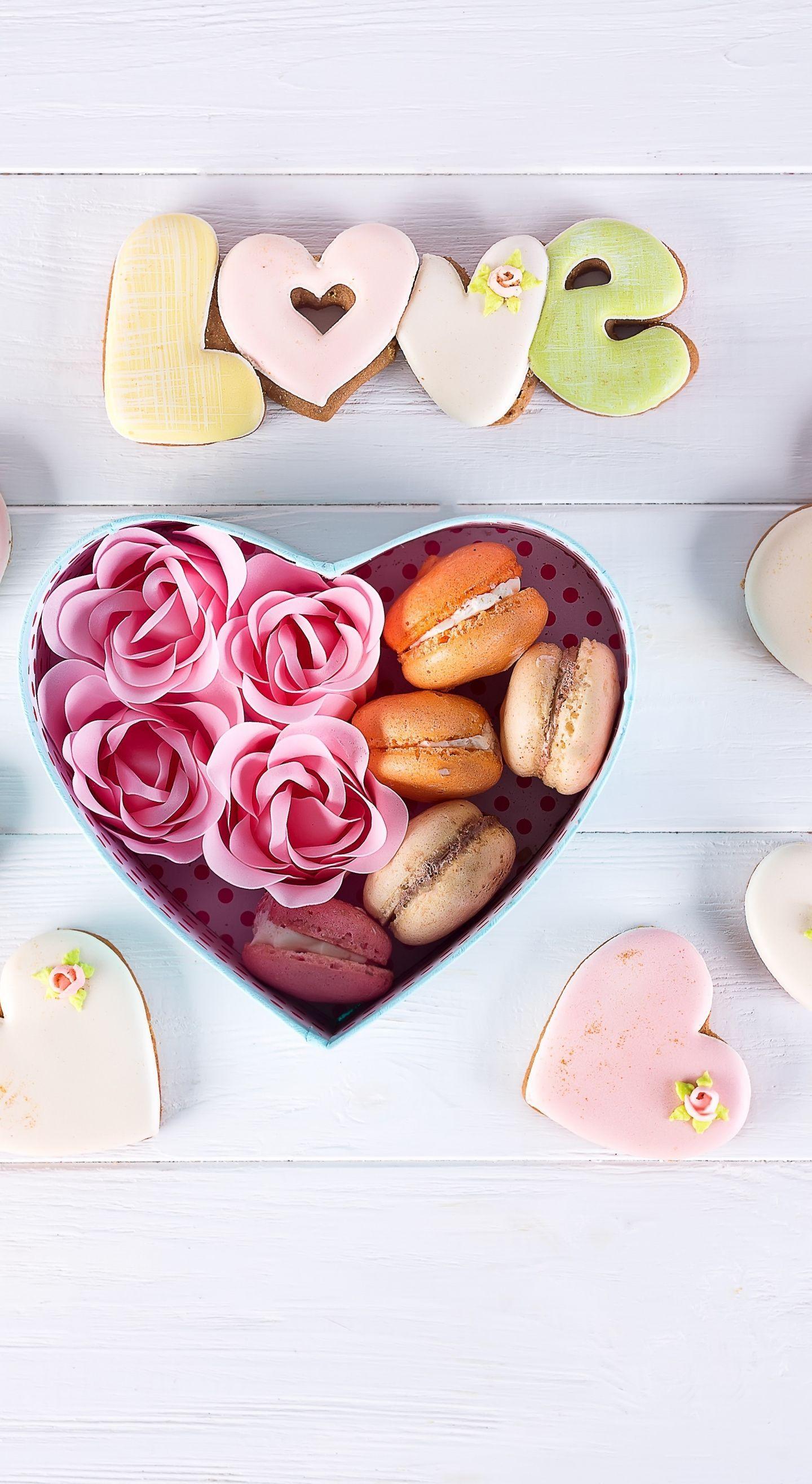 1440x2630 Rose, heart shape, cookies, macaron wallpaper