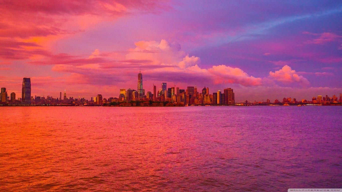 1366x768 New York City Pink Sunset Ultra HD Desktop Background Wallpaper for 4K UHD TV : Widescreen & UltraWide Desktop & Laptop : Tablet