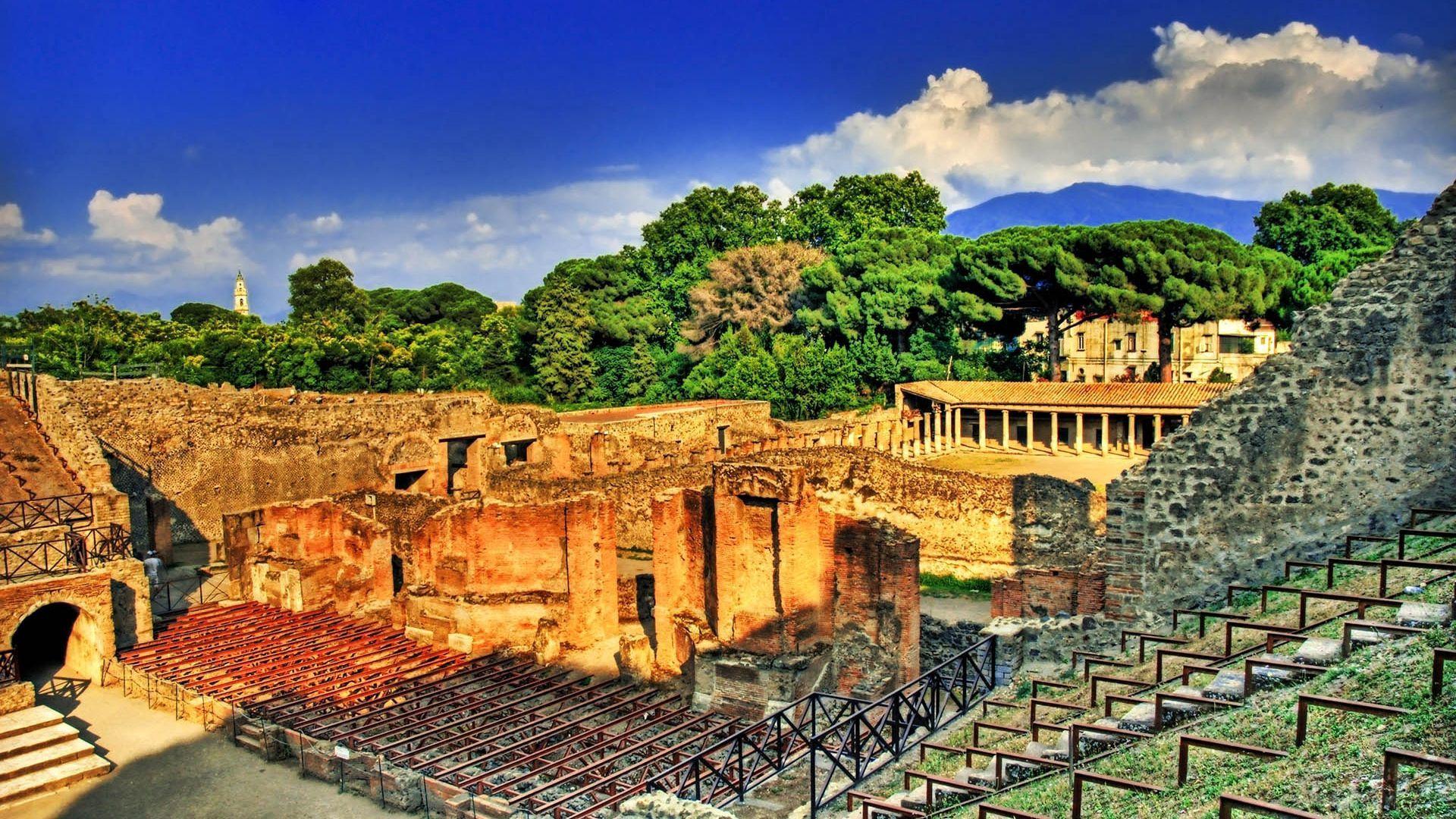 1920x1080 Download wallpaper 1920x1080 greece, rome, ruins, stairs, sky, trees, day, hdr HD background